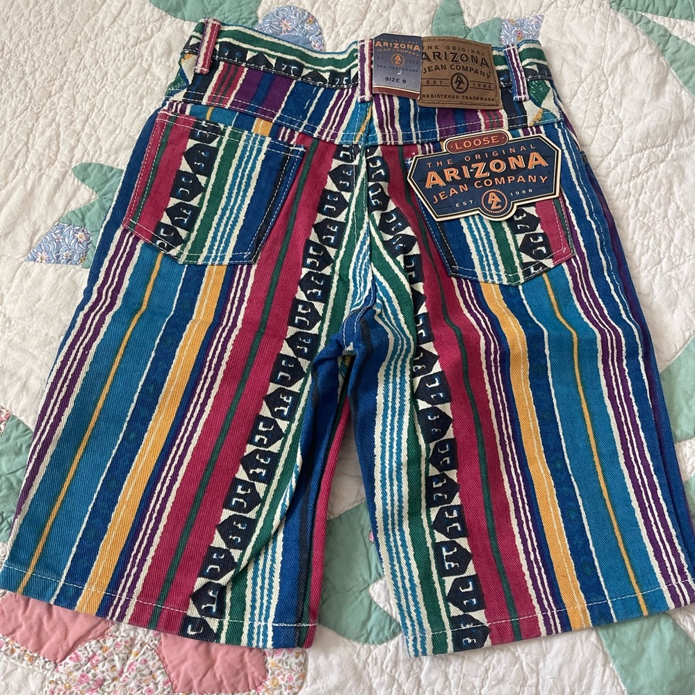 Vintage Arizona jean co boys funky colorful denim shorts tribal Aztec design